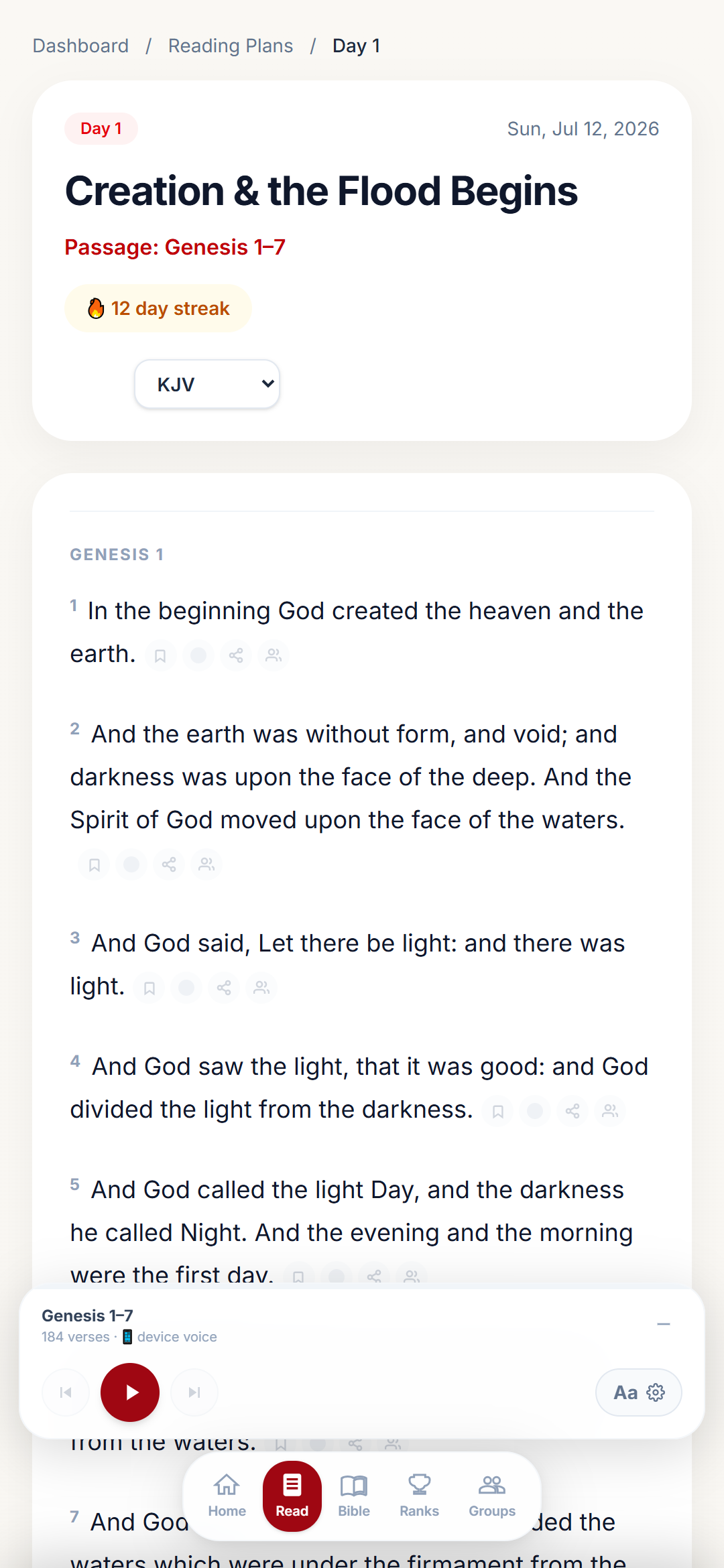 A daily reading day in KBRC with passage and reflection